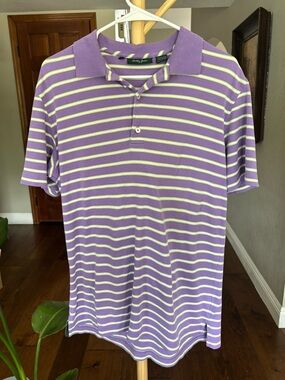 Bobby Jones Purple White Stripe Golf Polo Short Sleeve Men's Medium